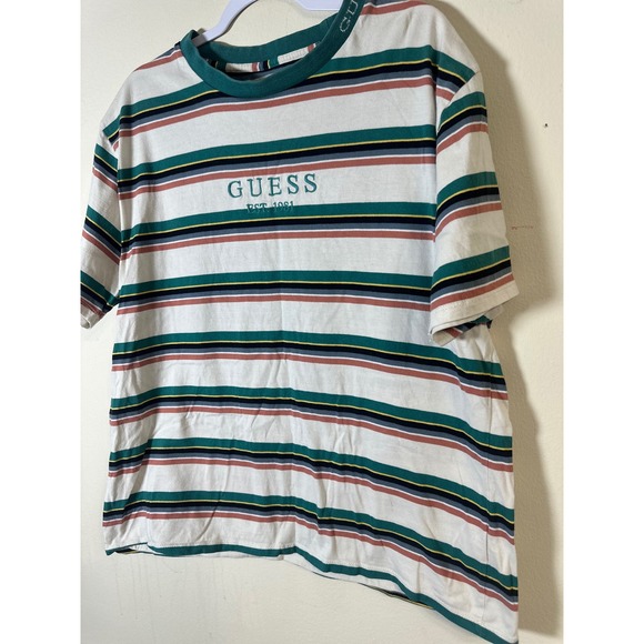 Guess Originals Striped T-Shirt Retro 90s Style Short Sleeve Tee Size‎ L - Picture 2 of 7